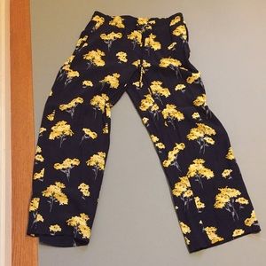 Yellow and navy Floral print navy LOFT loose summery pants